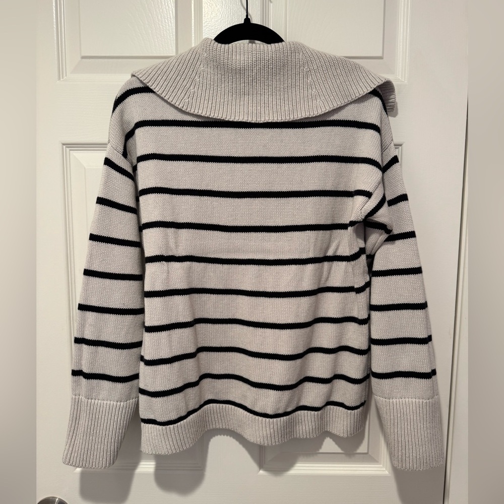 Nordstrom Black and Cream Striped V-Neck Sweater - Picture 2 of 4